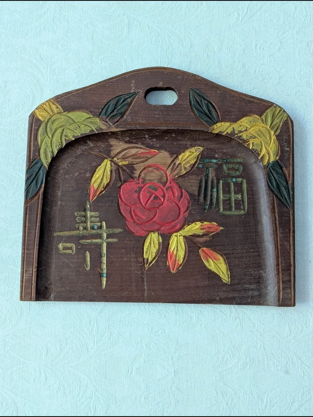 Wooden crumb sweeper, Japanese hand-painted table crumb catcher  floral design
